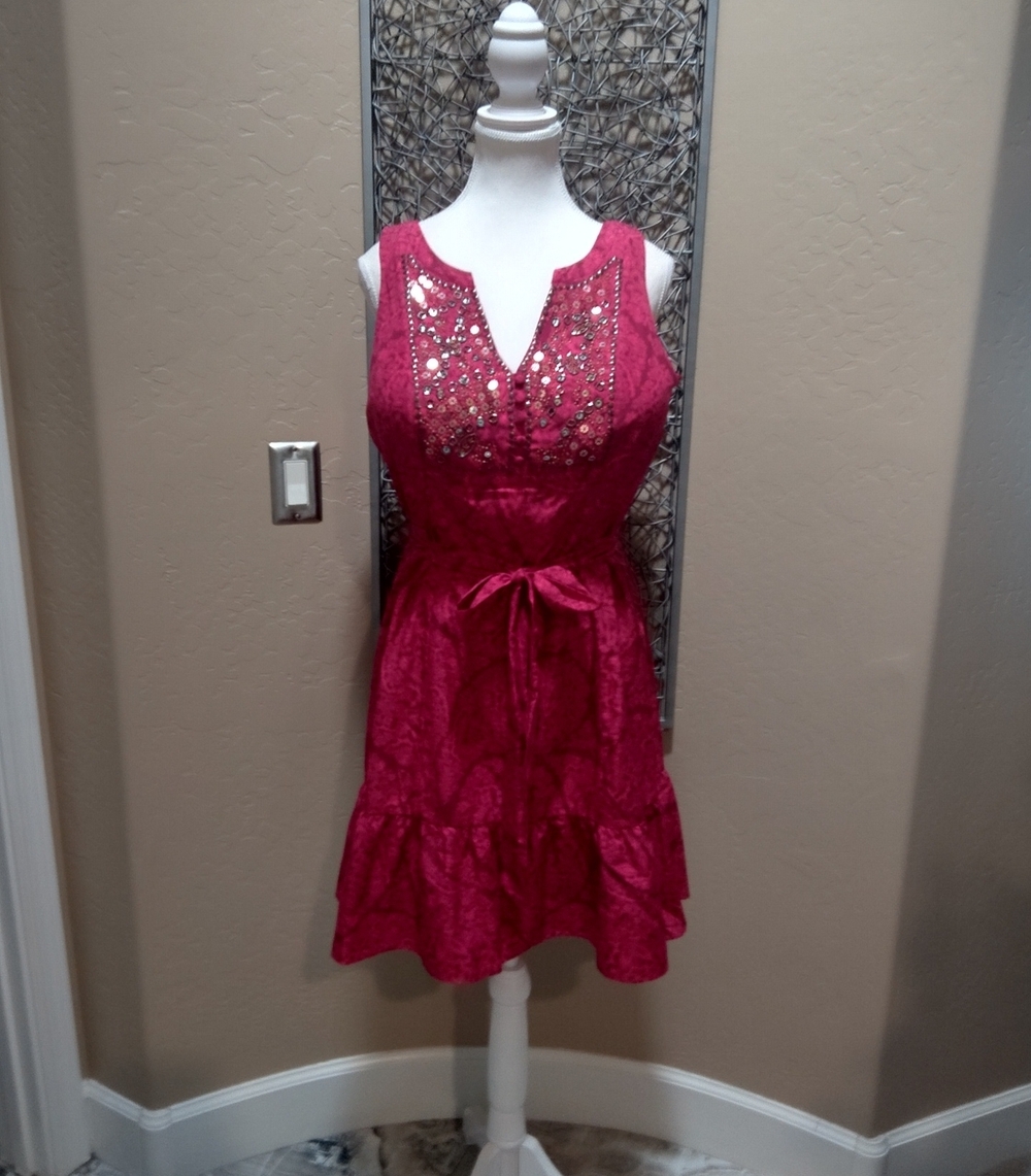 White House Black Market Magenta Beaded Sleeveless Dress